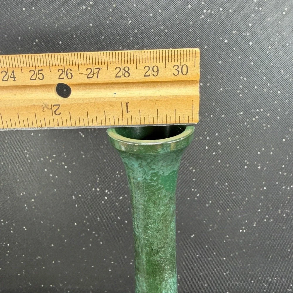 Vintage 1967 Japanese Verdigris Bud Vase Long Neck Mid Century Modern 9.5Inch